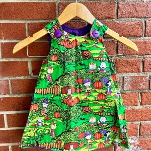 Handmade Toddler Charlie Brown Pumpkin Patch Halloween Reversible Dress